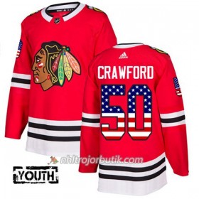 Barn Ishockey Chicago Blackhawks Tröja Corey Crawford 50 Adidas 2017-2018 Röd USA Flag Fashion Authentic